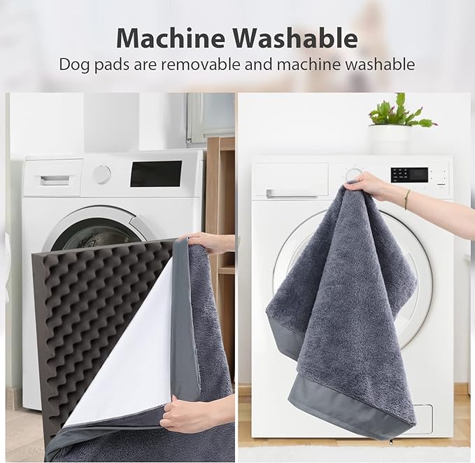 MIHIKK Waterproof Extra Large Dog Bed Orthopedic Dog Beds for Crate with Removable Washable Cover Egg-Crate Foam Pet Pad Mat with Anti-Slip Bottom, 53x36 Inch, Grey