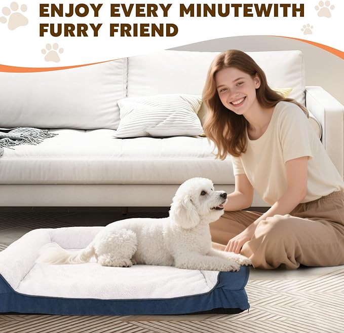 Dog Bed Medium to Large Dogs - Waterproof Couch with Removable Washable Cover and Egg Crate Foam Comfort Cage Beds Zipper Non-Slip Bottom Pad Bite-Proof
