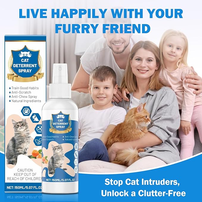 Cat Deterrent Spray, Natural Citrus Cat Repellent Stop Scratching Furniture, Safe Non-Toxic Anti-Scratch Formula for Cats and Kittens, Effective Training Aid Indoor/Outdoor Pet Stopper, 5.07 FL OZ (1)