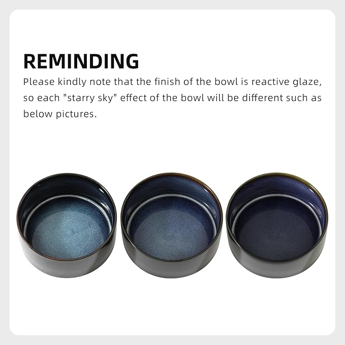 Ceramic 6.1inch Dog Bowls for Small and Medium Breed Dog Dish Pet Food and Water Bowl (Set of 2 Bowls - Starry Sky, 28oz)