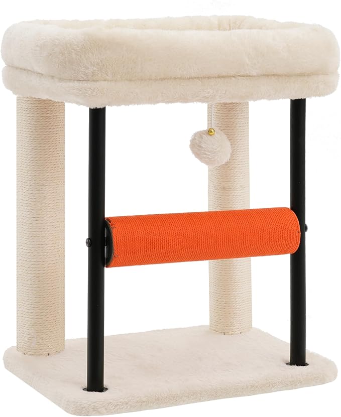 Hey-brother Cat Tree, Cat Scratching Posts with Bed, Sturdy Tower with Fully Sisal-Wrapped Columns and Plush Toy Ball for Indoor Kittens, 18.9 inches, Beige MPJ010SM