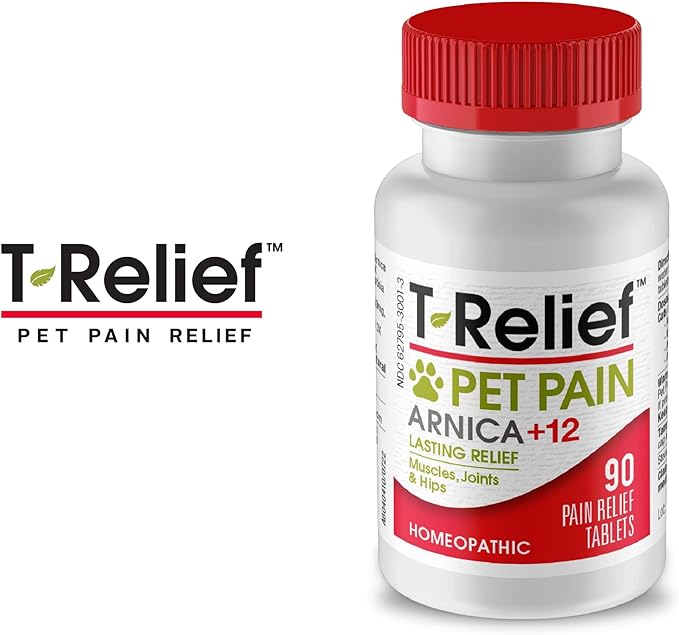 T-Relief Pet Pain Relief Arnica +12 Powerful Natural Medicines Help Ease Muscle Joint & Hip Pain Soreness Stiffness & Injuries Max Fast-Acting Soother for Dogs & Cats - 90 Tablets