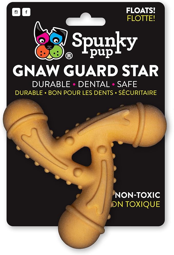 Spunky pup Gnaw Guard Star Dog Toy Dental Texture for Teeth and Gums Indoor & Outdoor Non-Toxic Fetch Toy Waterproof Floats Dishwasher Safe Perfect Toys for Small to Medium Breeds
