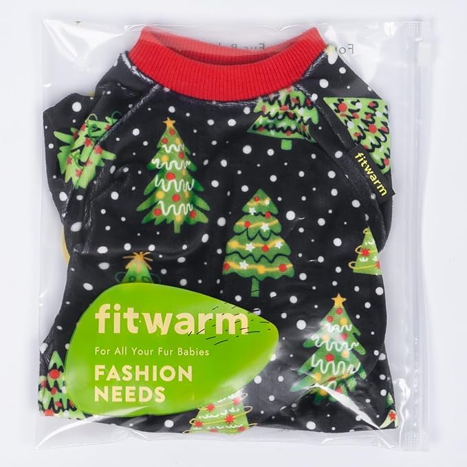 Fitwarm Christmas Tree Dog Pajamas, Christmas Clothes for Small Dogs Boy Girl, Holiday Pet Outfit, Black, Red, Green, Yellow, Medium