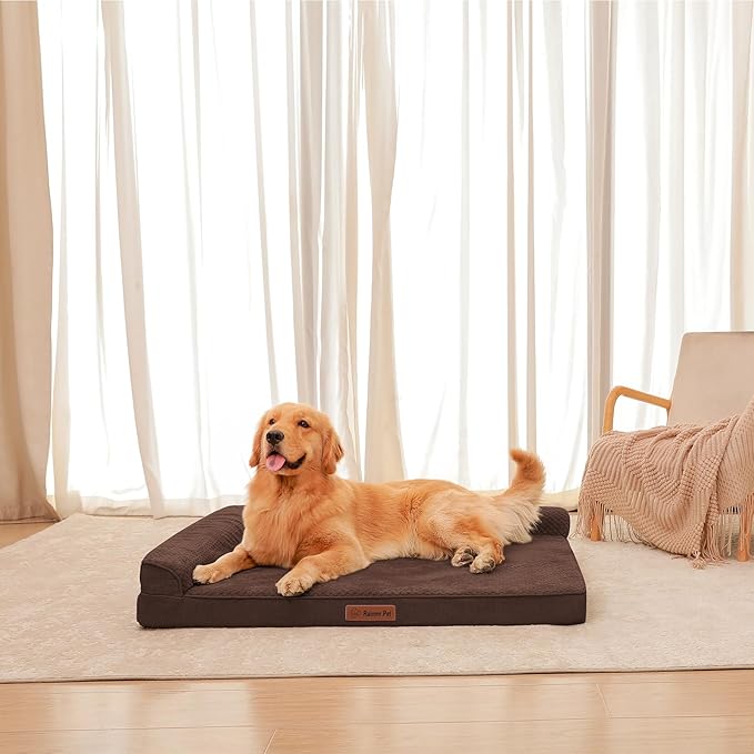 Orthopedic Dog Beds Large Sized Dog, Memory Foam Pet Bed for Large Dogs, Washable Removable Cover, Nonskid Bottom, Waterproof, 44x32x6 Inches, Brown Grey