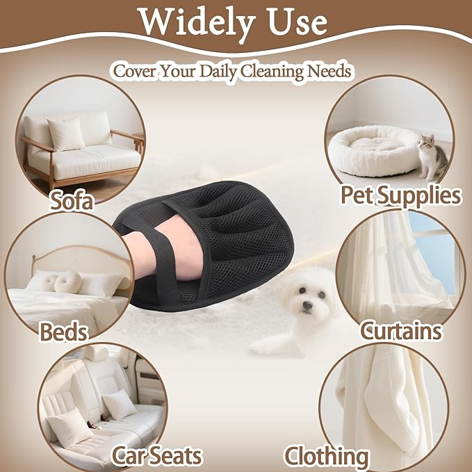 Pet Hair Remover Glove - Reusable Electrostatic Five-Finger Gloves for Cat/Dog Hair Removal on Furniture, Carpet & Clothes