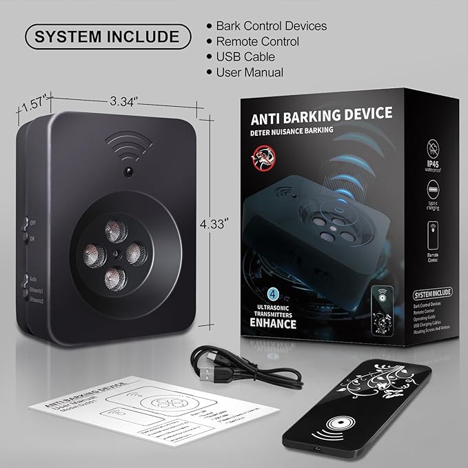 Ultimate Ultrasonic Bark Control Device for Dogs - 50ft Remote & Auto Sensor Modes | Weatherproof Anti-Bark Deterrent | Handheld Remote Training Tool | Stop Excessive Barking Humanely