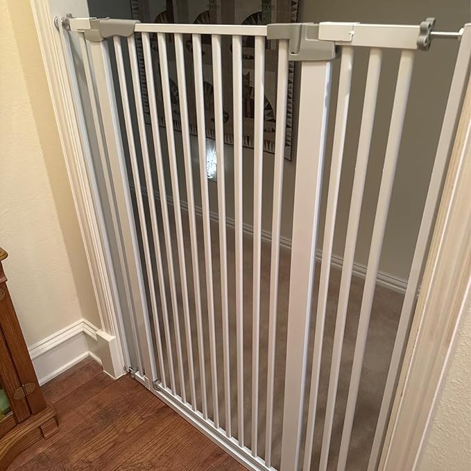 51 Inch Extra Tall Baby Gate Auto Close Cat Gate Adjustable 29.92"-43" Wide Pressure Mounted Pet Gate for Doorways,Stairs, House (White, 51.18 inch)