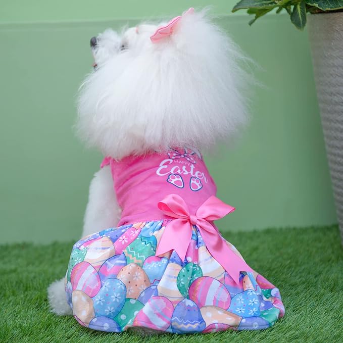 CuteBone Happy Easter Eggs Dog Dress Velvet for Small Dogs Girl Pink Puppy Dresses Dog Clothes CVA18S-D
