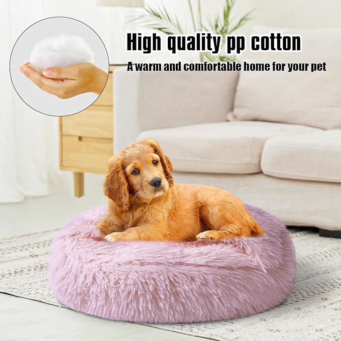 Cat Beds for Indoor Cats,Cat Cave for Puppy and Kitty,Calming Small Dog Bed for Small Dogs with Cover Cave,Cozy Warming Fluffy Washable Anti-Slip Pet Sleeping Bag(24 * 24inch,Light Pink)