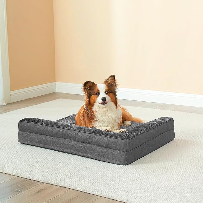 EHEYCIGA Memory Foam Orthopedic XL Dog Bed, Washable Dog Bed with Waterproof Lining Removable Cover, Extra Large Dog Bed Sofa with Nonskid Bottom XLarge Pet Couch Bed, 44x32 Inches, Dark Grey