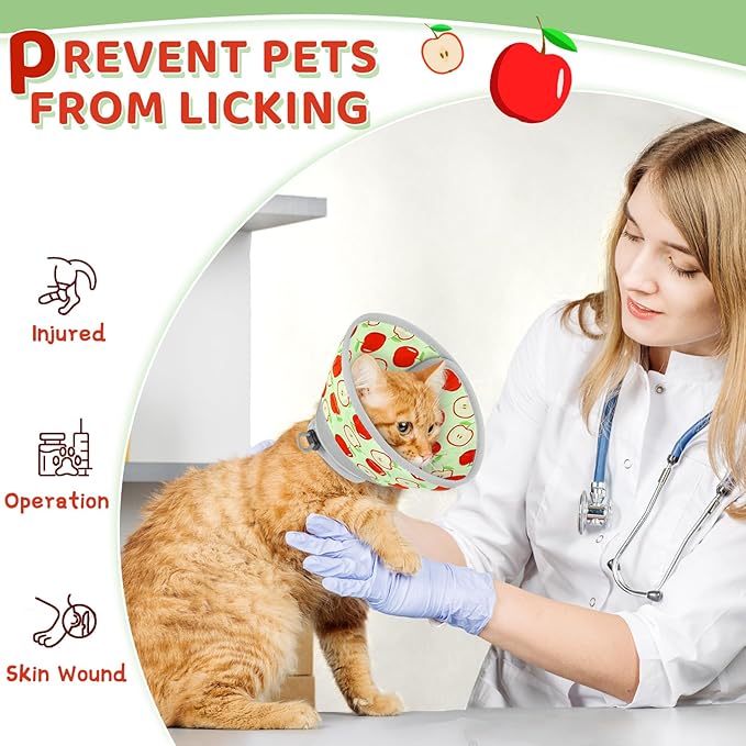 Cat Cone Collar Soft to Stop Licking, Adjustable, Foldable Lightweight Kitten Cones After Surgery Recovery for Cats & Kittens, Cat Cone Alternative (AppleRed, S)