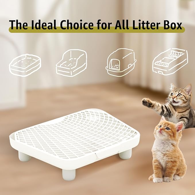Litter Box Step, Litter Box Ramp with Anti Slip Base & Guard Cat Step 3.5 in/9 cm High – Dust‑Control Trapezoid PP Cat Ramps with 1 cm Sand Filter Gap & Removeable Design + 2 Sisal Balls
