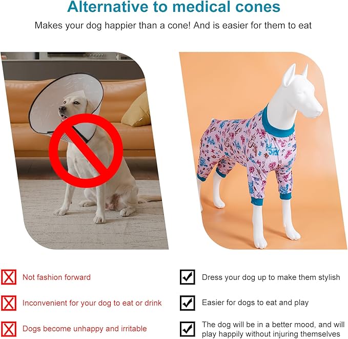 LovinPet Large Dogs Pajamas Bodysuit, Pet Anxiety CalmingShirt, Lightweight Post Surgery Dog Pajamas, Garden Print, Large Dog Pjs, 4 Legged Style Pullover Dog Onesie,3XL