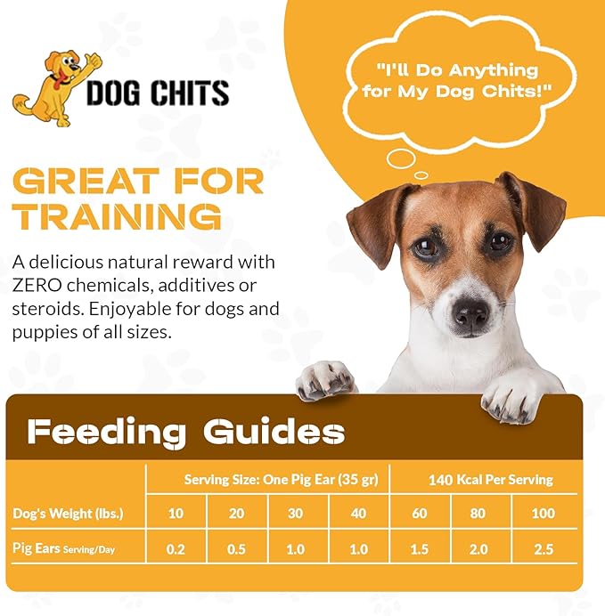 Dog Chits Pig Ears Dog and Puppy Treats - All Natural Grain and Chemical Free Training Chews - High Protein and Low Fat - Supports Dental Health - Made in The USA - 15 Pack