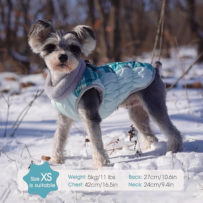 FUAMEY Dog Coat for Large Dogs,Waterproof Dog Winter Jacket with Harness Built in Puppy Cold Weather Coats Reflective Pet Vest with Zipper Warm Fleece Dogs Snowsuit Windproof Green Plaid L