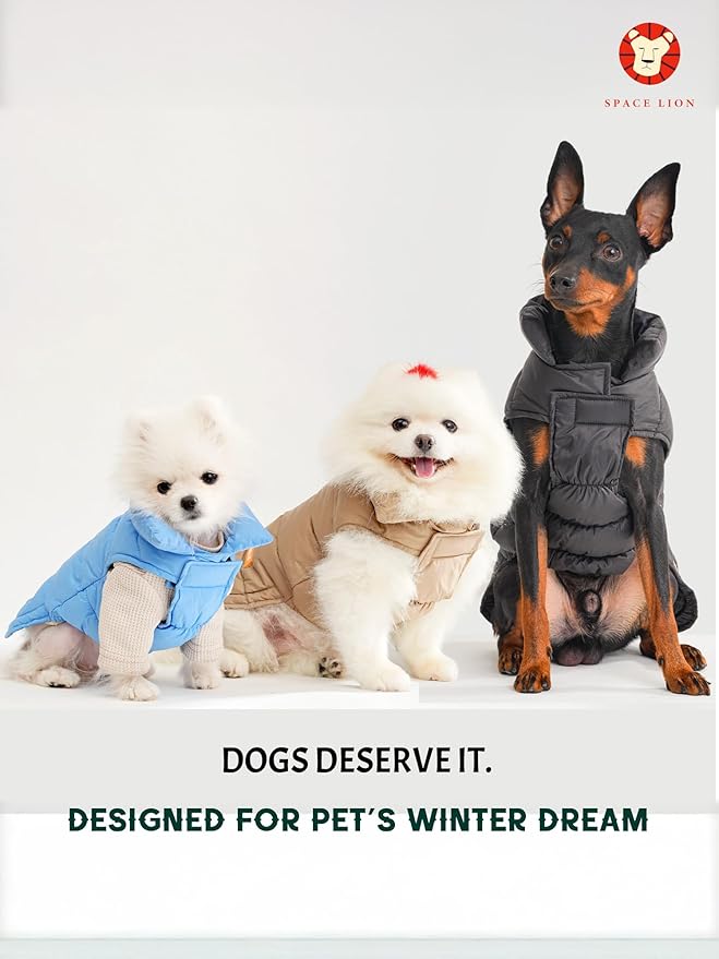 SPACE LION Puffer Jacket, Down Winter Coat, Durable Outdoor Coat for Cold and Windy Conditions, Waterproof, Windproof, Lightweight Jacket, Adjustable Fit for Small Dog(Black,S)