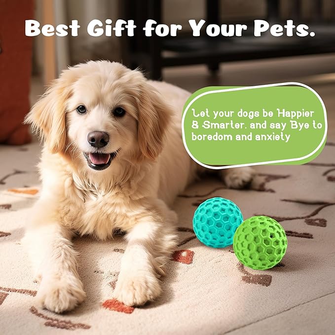 HIPPIH Indestructible Squeaky Dog Toys, Interactive Dog Balls 2 Pack, Dog Chew Toys for Aggressive Chewers, Natural Rubber Puppy Toys for Large/Medium Dogs, Tough Puppy Teething Toys, Relieve Anxiety