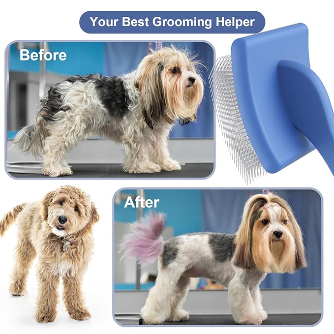 Wouble Slicker Brush for Dogs,Large Doodles Dog Brush for Grooming Poodles, Goldendoodles and Labradoodles,Easy to Remove Tangles, Mats and Fluff- Blue