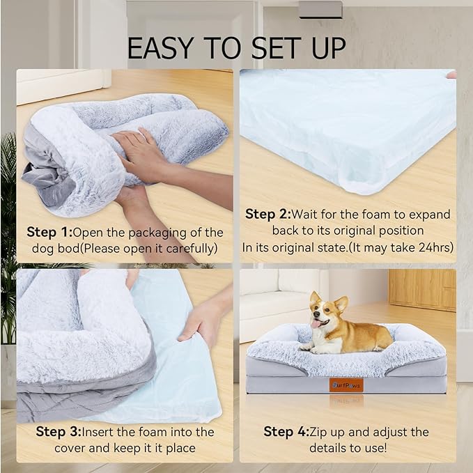 Orthopedic Dog Bed with Memory Foam - Luxurious Plush Surface, Removable & Washable Cover, Non-Slip Bottom, Dog Sizes (X-Large)