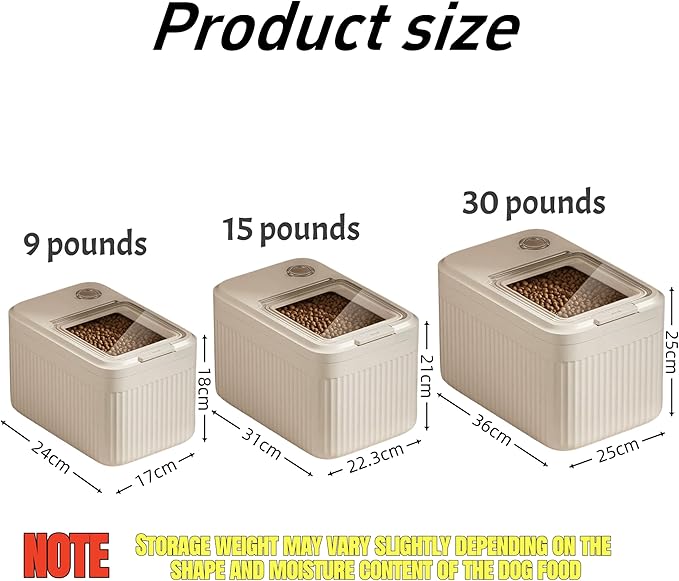 Dog Food Storage Container,2025 High-Capacity Pet Food Container Airtight with Cup,Durable Design for Dog/Cat/Bird Food Storage, Keep Dry Food Fresh (Beige, 30 Pounds)