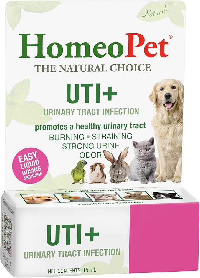 HomeoPet UTI Plus Urinary Tract Relief, Safe and Natural Dog and Cat UTI Supplement, 15 Milliliters