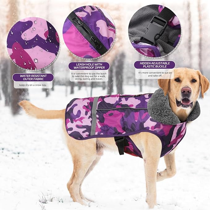 Doglay Dog Coat, Waterproof Dog Jacket Pet Winter Coat for Cold Weather with Thicken Furry Collar, Reflective Puppy Winter Jacket Warm Fleece Lining for Small Medium Large Pets