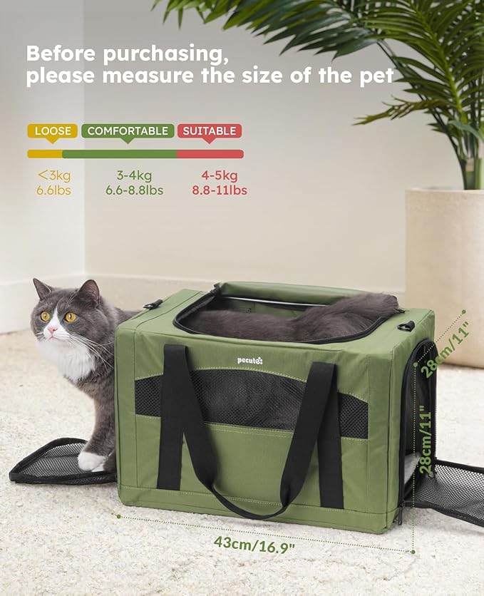 pecute Cat Carrier Stable, Pet Carrier Breathable and Portable, Cat Carriers Bag with Scientific Hidden Partition, Carriers for Cat Under 5kg, Dog Carrier Suitable for Travel and Outing, Green