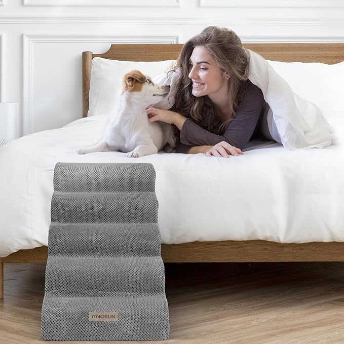 Replacement Cover for Miorun 5-Step Dog Stairs (Cover Only), Machine Washable, Anti-Slip, Fits Curved Dog Ramp for High Bed Up to 26", Light Grey