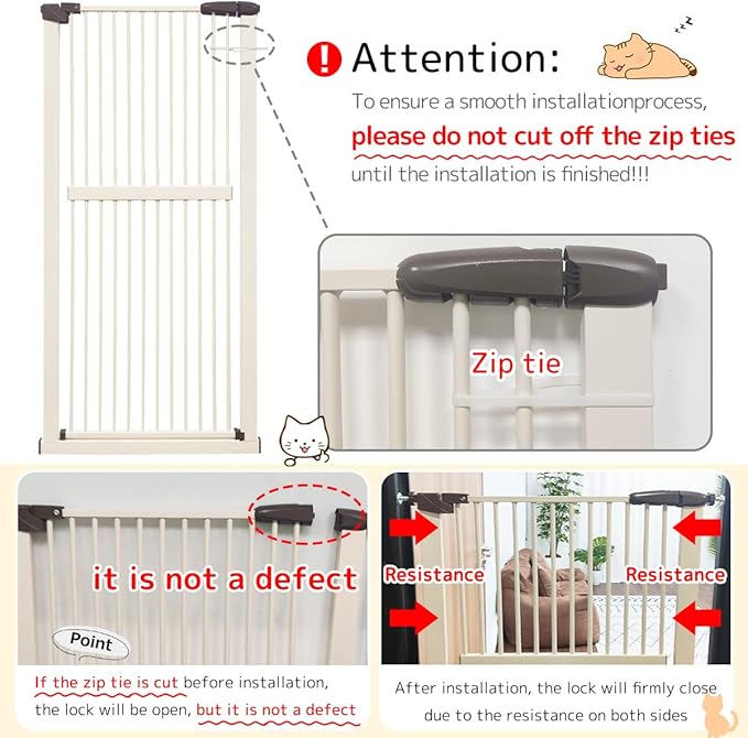 Lumizone Extra Tall Cat Gate 61.02" High Pressure Mounted Extra Wide 26.38"-30.11" (17Sizes) 1.37" Gap No Drilling Auto-Close Tall Pet Gate for Dogs (Cream, 26.38"-30.11"/67-76cm)