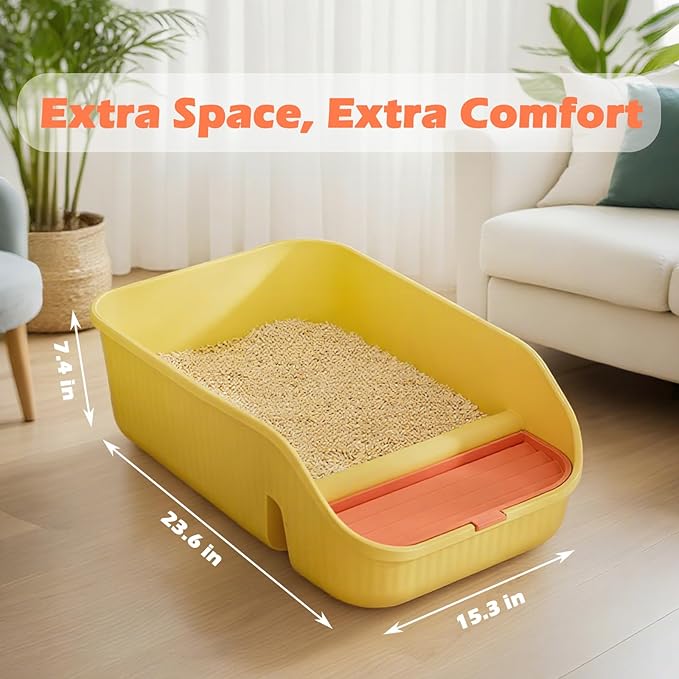 Extra Large Cat Litter Box with High Sides,Anti-Splashing Cat Litter Pan,Jumbo XL Kitty Litter Box with Anti-Leakage Top Low Entry for Indoor Big Cats,Multi-Cats & Senior Cats (Grey)