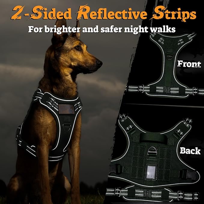 rabbitgoo Dog Harness Small Sized No Pull, Tactical Service Pet Vest with Molle and Control Handle, Adjustable and Reflective Military Harness for Easy Walking and Training, Green, S