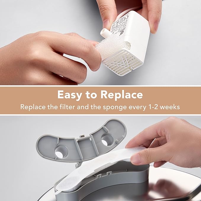 Official 3 Packs Dog Water Filter Replacement and 3 Sponges for 7L/236oz/1.8Gal Stainless Steel Dog Water Fountain