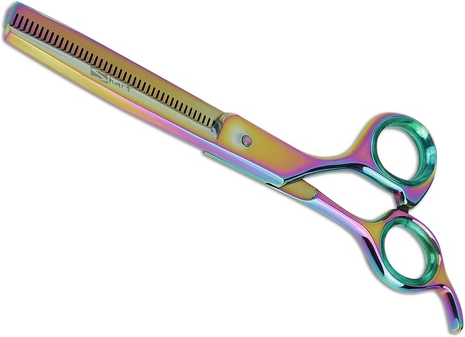 Sharf Gold Touch Pet Shears, 6.5' 42-Tooth Rainbow Thinning Shear for Dogs, 440c Japanese Stainless Steal Dog Thinning Shears