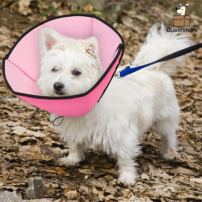 Queenmore Dog Cones for Small Dogs, Soft Cone for Dogs After Surgery, Adjustable Comfy Cone for Dogs & Cats, Comfortable Pet Cone After Surgery for Wound Healing, Pink S