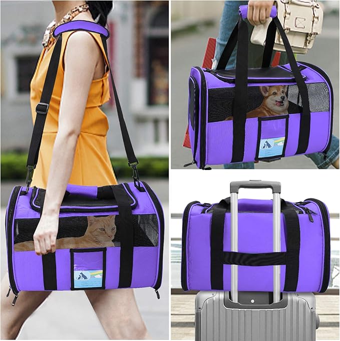 Refrze Pet Carrier Airline Approved, Cat Carriers for Medium Small Cats, Soft Dog Carriers for Small Medium Dogs,TSA Approved Pet Carrier for Cats Dogs of 15 Lbs, Puppy Carrier,Purple