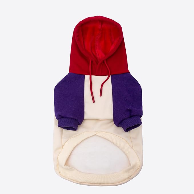 Color Block Dog Hoodie Dog Clothes Extra Warm Fleece Lining Stretchy Fit for Small Medium Large Dogs (Purple Cream, Small)