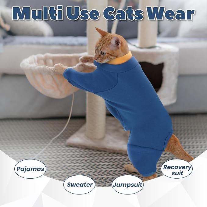 Cat Hair Sticky Onesie, Prevent Hair Loss Cat Pajamas, Long Sleeves Anti-Licking & Skin Disease Recovery Suit for Cats, Sphynx Clothes Costumes Outfits for Pet