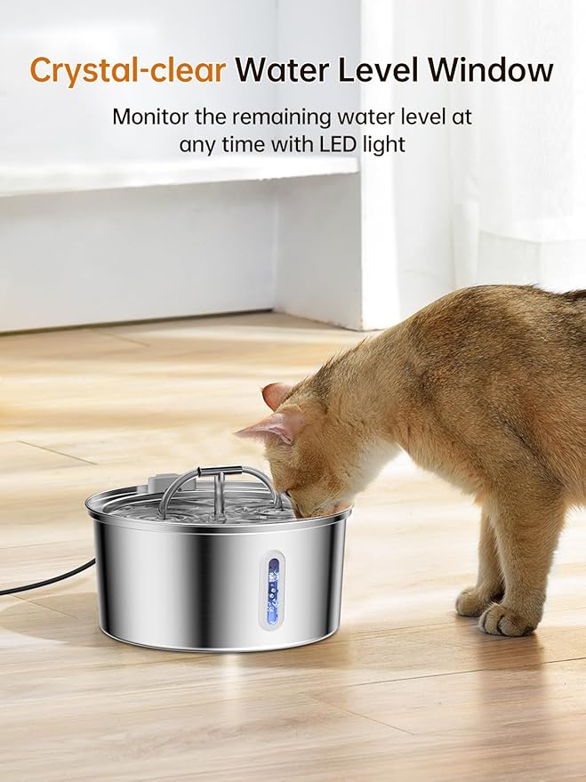 Cat Water Fountain Stainless Steel, 3.2L/108Oz Pet Water Fountain for Drinking, Automatic Metal Dog Water Dispenser Bowl with Quiet Pump, Dual-Stream, Filtration for Cats, Dogs, Multiple Pets Indoor