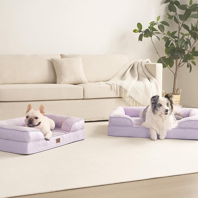 EHEYCIGA Orthopedic Dog Beds for Extra Large Dogs 44x32Inch, Waterproof Memory Foam XL Pet Bed with Sides, Non-Slip and Egg-Crate Foam Big Dog Couch Bed with Washable Removable Cover, Lilac