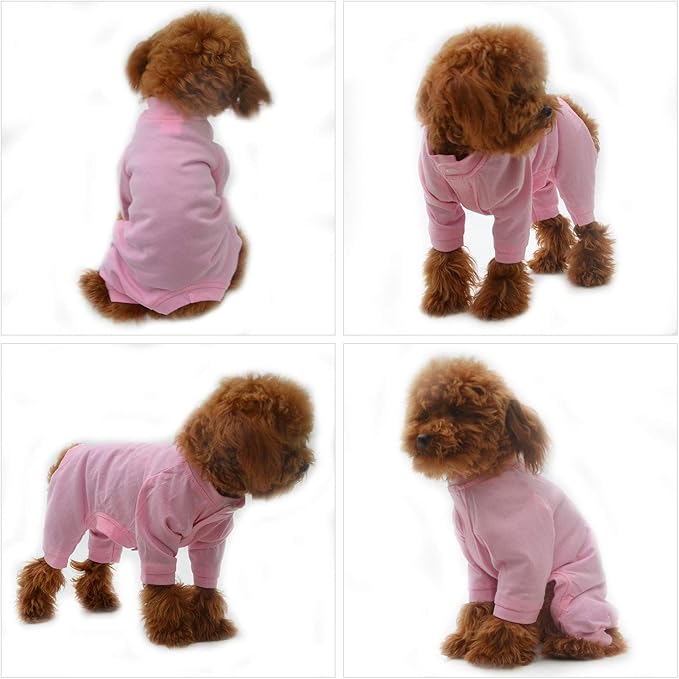 Lovelonglong Four Feet Dog Lightweight Pajamas, Pure Cotton Dog Jumpsuits 4 Legs Dog Onesies T-Shirt Stylish PJS Puppy Costume for Large Medium Small Dogs Pink L