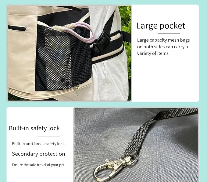 Bag for Cats Chest Dog Backpack Small Dog cat go Out Bag Break Free Walk Dog Dirty pet Backpack Car (Beige, Large)