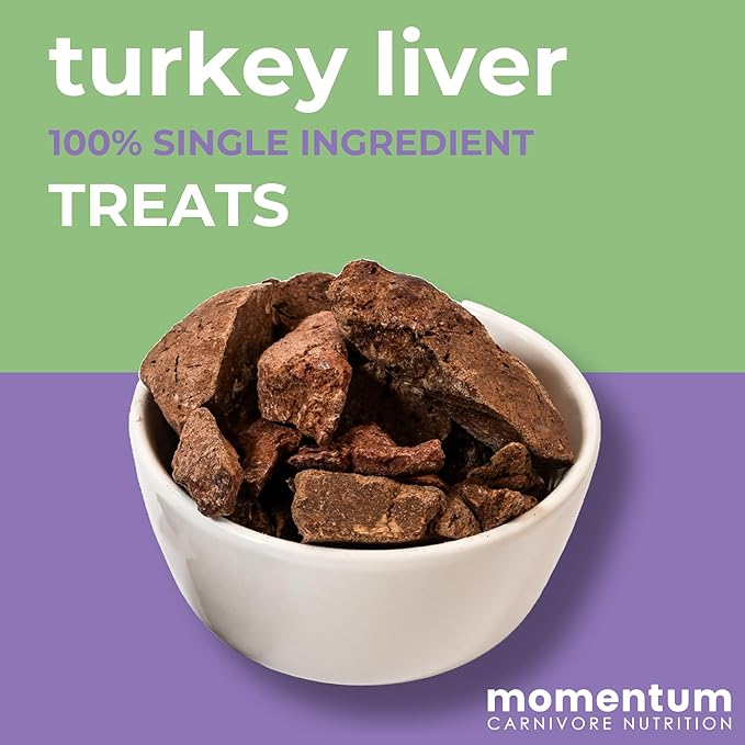 Momentum Carnivore Nutrition Freeze-Dried Turkey Liver Dog Treats – Single-Ingredient, Dog & Cat Treats – High-Protein, Grain-Free– 3.5 oz Bag