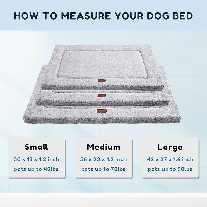 WESTERN HOME Pet Bed Mat, Large Dog Beds for Crate, 42x27 in, Soft Faux Fur, Washable Anti-Slip, Kennel Mat for Sleeping, Grey