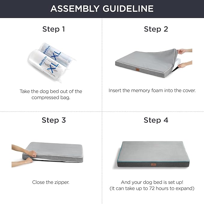 Bedsure Memory Foam Dog Beds Large Sized Dog - Orthopedic Pet Beds for Crate with Removable Washable Cover and Nonskid Bottom, Plush Flannel Fleece Top Pet Mat, Light Grey