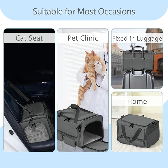 Cat, Dog Carrier for Pets up to 15 lbs, Soft-Sided Collapsible Pet Carrier with Upgraded Sturdy Base, Privacy Curtain and 2 Storage Bags, Cat Bag for Medium Cats and Small Dogs