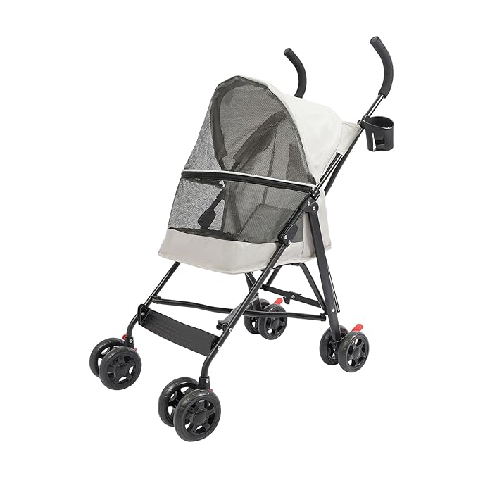 Pet Stroller, Foldable Pet Stroller with Weather Cover, Dog Cat Strolling Cart with 360° Wheels & Brakes for Small and Medium-Sized Dogs or Cats (Gray)