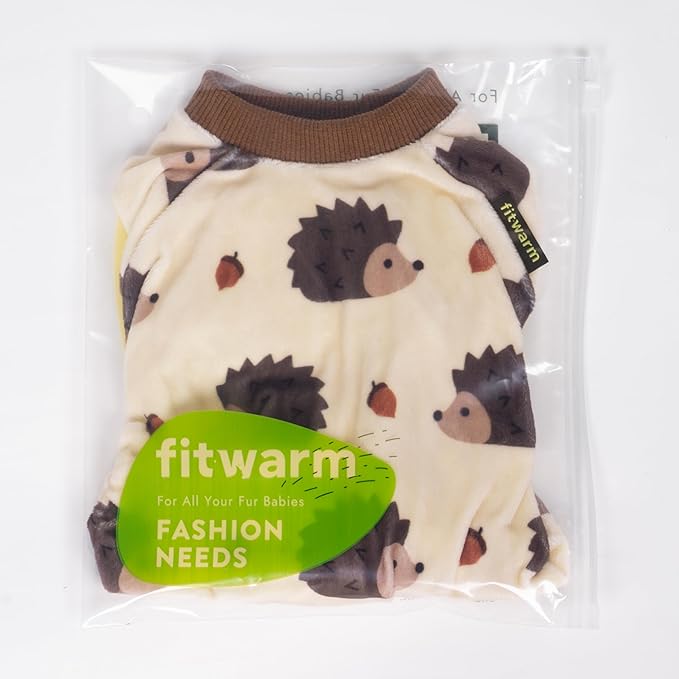 Fitwarm Funny Hedgehog Dog Pajamas, Warm Winter Dog Clothes for Small Dogs Boy Girl, Cozy Pet Onesie with Feet, Beige, Brown, XL