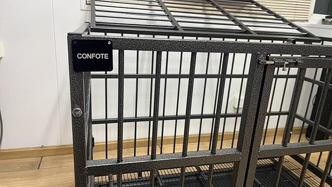 Confote 48" Heavy Dog Duty Cage Metal Indestructible Dog Kennels Crate for Large Dogs with Double Doors & Lockable Wheels