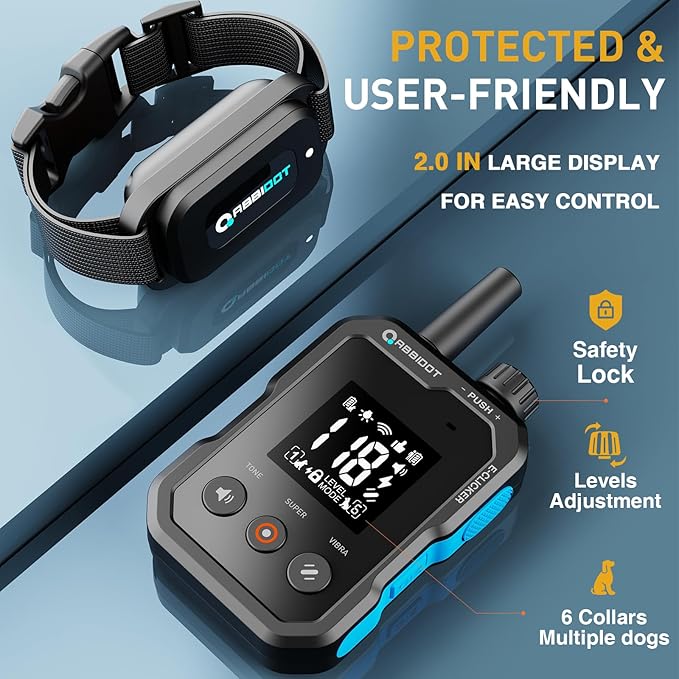 ABBIDOT Dog Shock Collar (5-130 lbs) - 4500 FT Dog Training Collar with Remote, IPX7 Waterproof with 6 Training Modes, Beep, Vibration, Safe Shock, Enhanced Night Light, Rechargeable Electric Collar